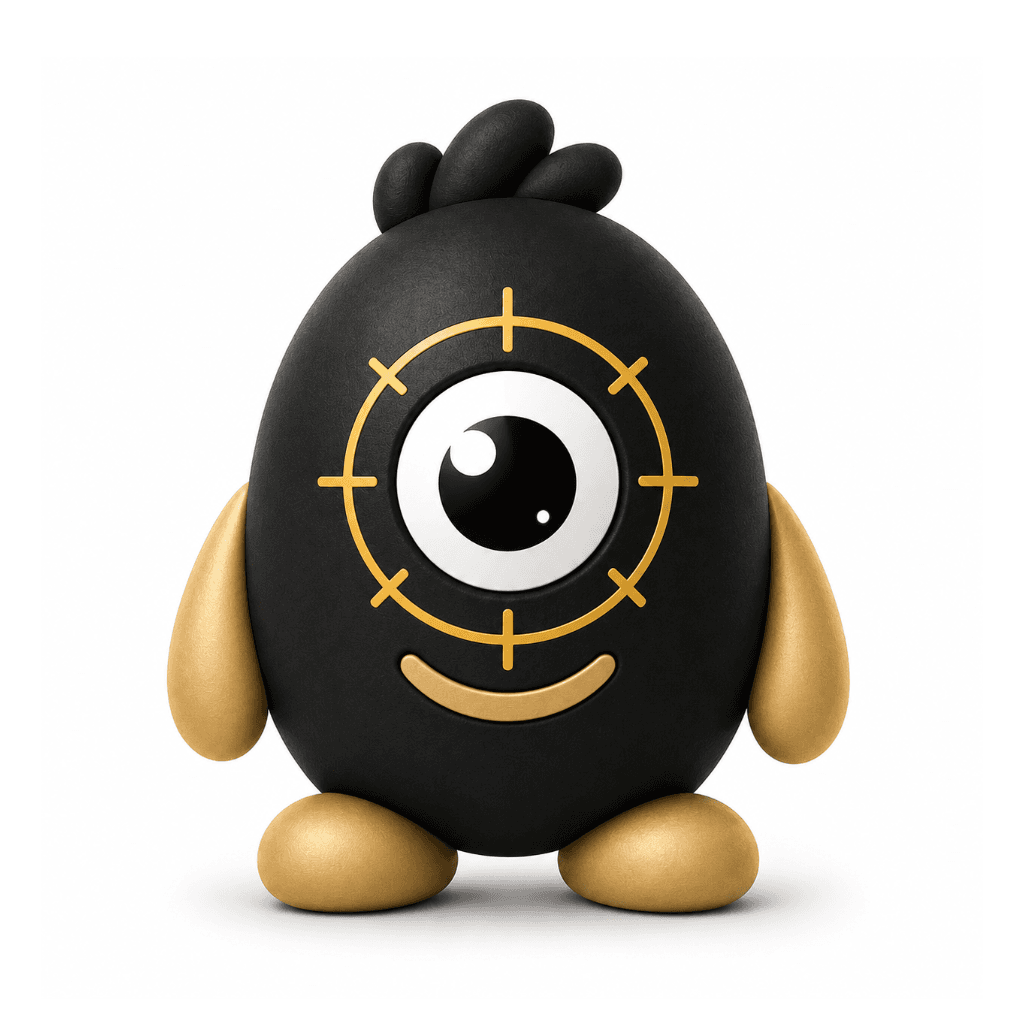 Attention mascot, one eye, full focus